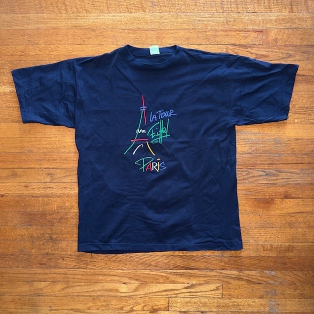 Vintage 90s La Tour Eiffel Paris‎ France Graphic T-Shirt Souvenir XL